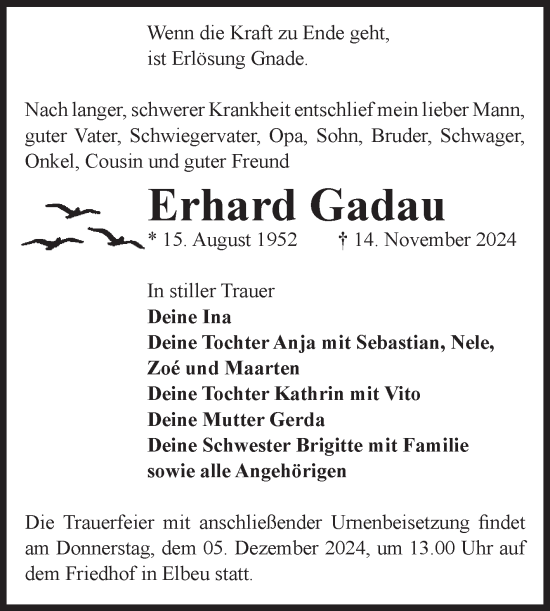 Traueranzeige von Erhard Gadau von Volksstimme Haldensleben/Wolmirstedt