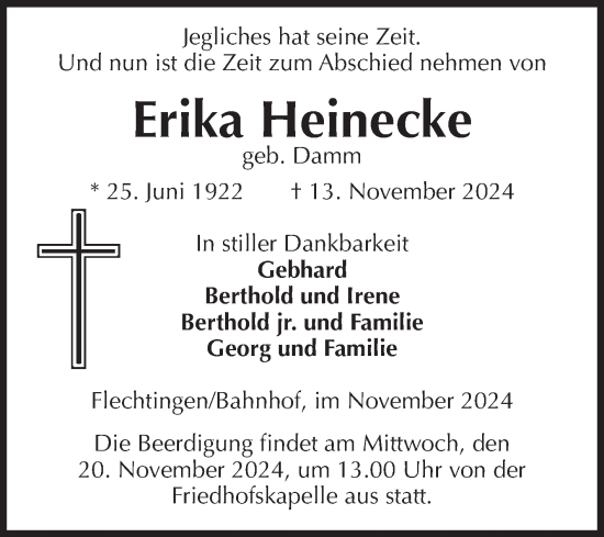 Traueranzeige von Erika Heinecke von Volksstimme Haldensleben/Wolmirstedt