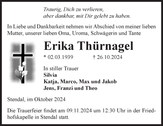 Traueranzeige von Erika Thürnagel von Volksstimme Altmark Ost