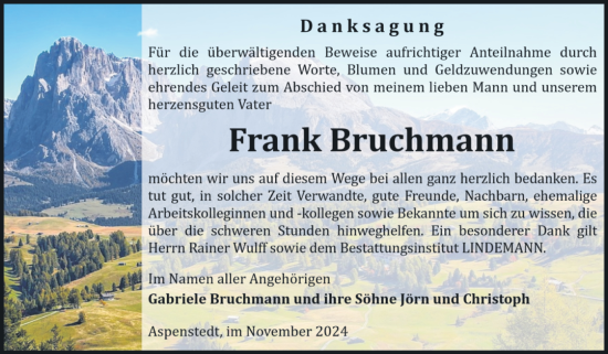Traueranzeige von Frank Bruchmann von Volksstimme Halberstadt