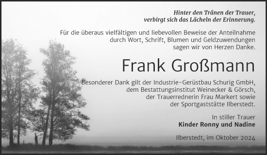 Traueranzeige von Frank Großmann von Trauerkombi Bernburg