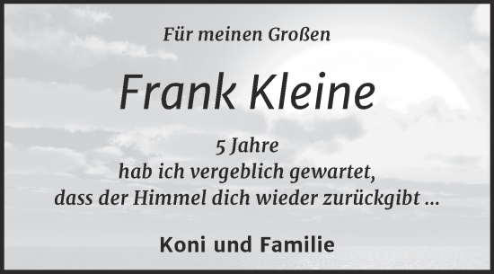 Traueranzeige von Frank Kleine von Mitteldeutsche Zeitung Halle/Saalkreis