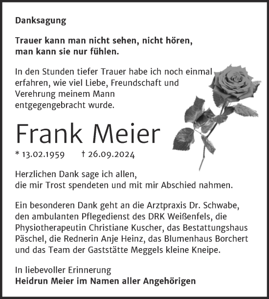 Traueranzeige von Frank Meier von Trauerkombi Weißenfels
