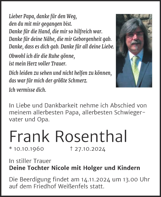 Traueranzeige von Frank Rosenthal von Trauerkombi Weißenfels