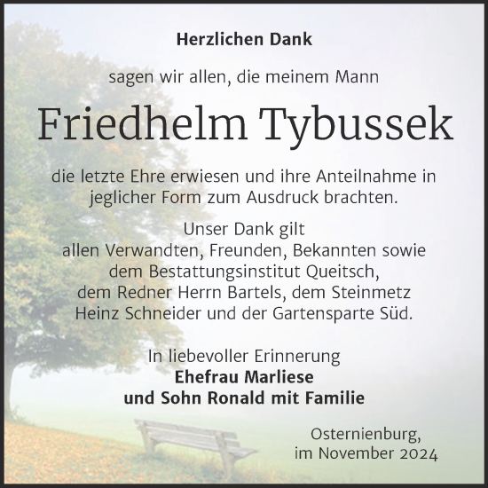 Traueranzeige von Friedhelm Tybussek von Trauerkombi Köthen