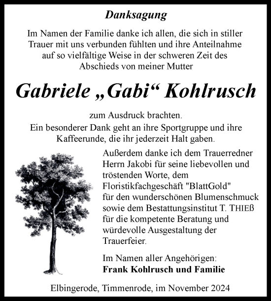 Traueranzeige von Gabriele Kohlrusch von Volksstimme Wernigerode