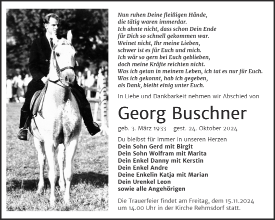 Traueranzeige von Georg Buschner von Trauerkombi Zeitz