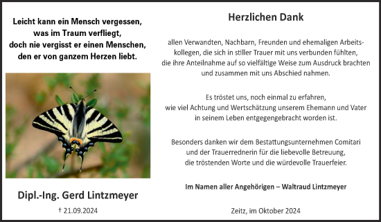 Traueranzeige von Gerd Lintzmeyer von Trauerkombi Zeitz