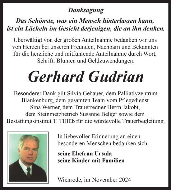 Traueranzeige von Gerhard Gudrian von Volksstimme Wernigerode