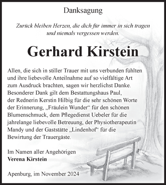 Traueranzeige von Gerhard Kirstein von Volksstimme Altmark West