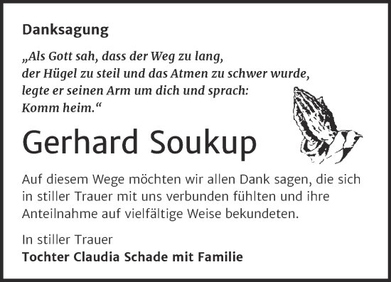 Traueranzeige von Gerhard Soukup von Trauerkombi Merseburg