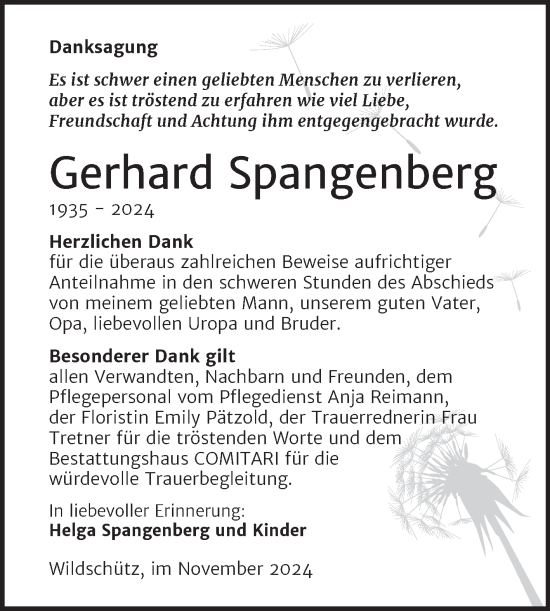 Traueranzeige von Gerhard Spangenberg von Trauerkombi Weißenfels