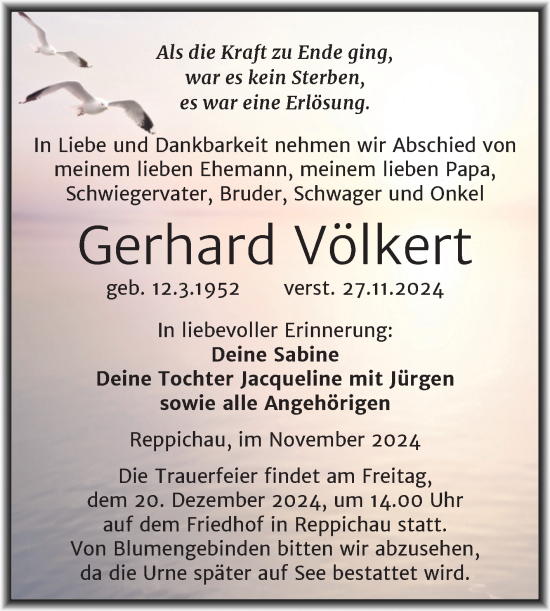 Traueranzeige von Gerhard Völkert von Trauerkombi Köthen