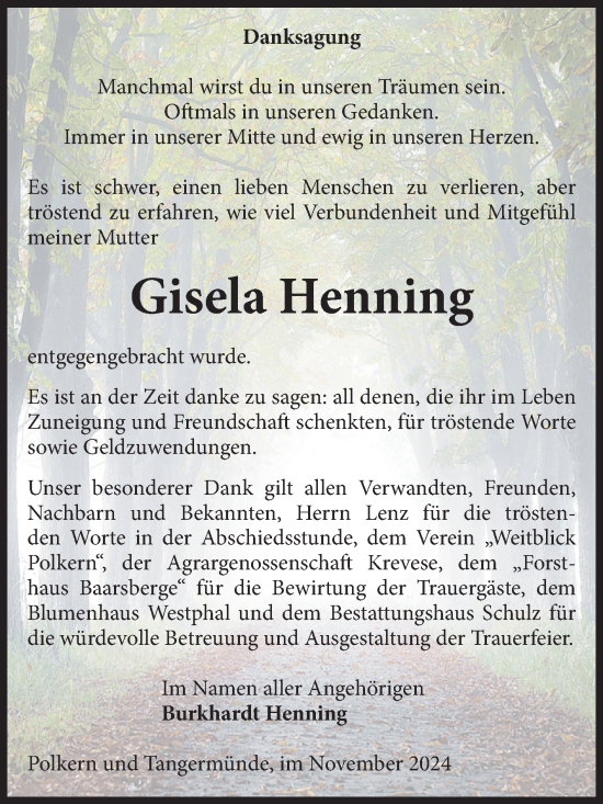 Traueranzeige von Gisela Henning von Volksstimme Altmark Ost