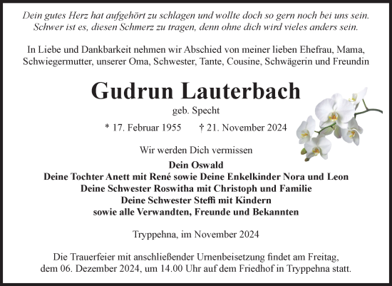 Traueranzeige von Gudrun Lauterbach von Volksstimme Burg/Genthin