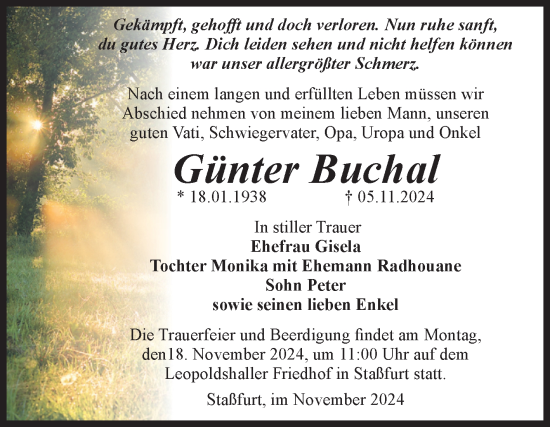 Traueranzeige von Günter Buchal von Volksstimme Staßfurt