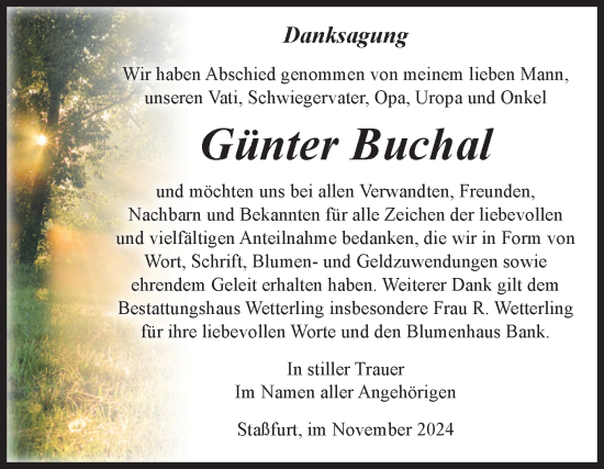 Traueranzeige von Günter Buchal von Volksstimme Staßfurt