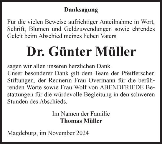 Traueranzeige von Günter Müller von Volksstimme Altmark Ost