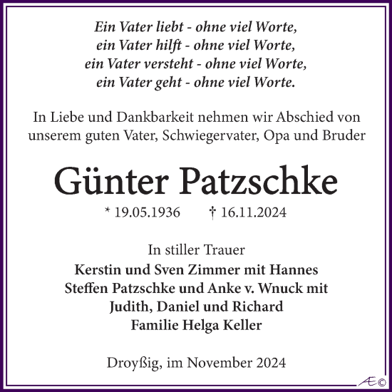 Traueranzeige von Günter Patzschke von Trauerkombi Zeitz