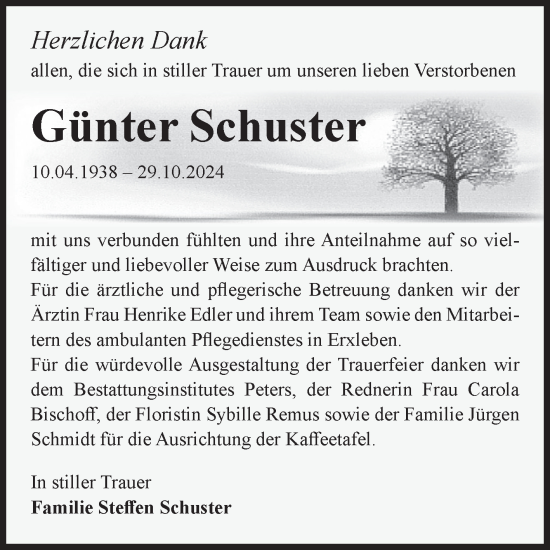 Traueranzeige von Günter Schuster von Volksstimme Haldensleben/Wolmirstedt