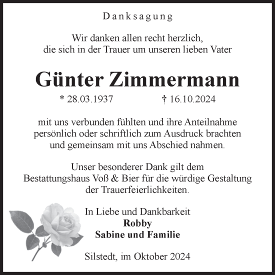 Traueranzeige von Günter Zimmermann von Volksstimme Wernigerode