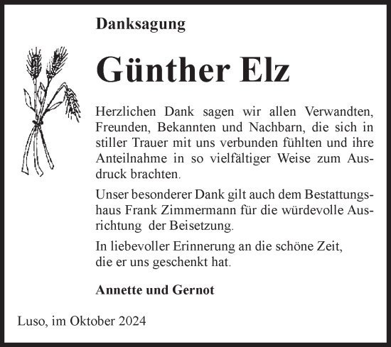Traueranzeige von Günther Elz von Volksstimme Zerbst