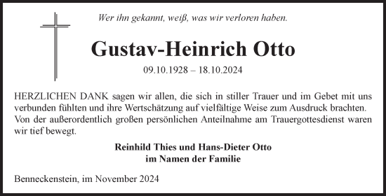 Traueranzeige von Gustav-Heinrich Otto von Volksstimme Wernigerode