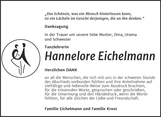 Traueranzeige von Hannelore Eichelmann von Mitteldeutsche Zeitung Halle/Saalkreis