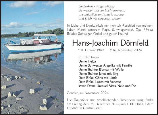 Traueranzeige von Hans-Joachim Dörnfeld von Volksstimme Burg/Genthin