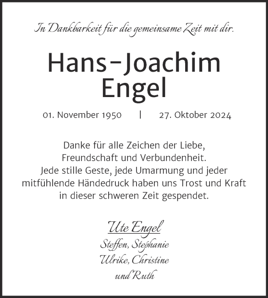 Traueranzeige von Hans-Joachim Engel von Trauerkombi Bernburg