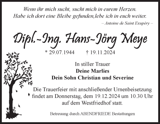 Traueranzeige von Hans-Jörg Meye von Volksstimme Magdeburg