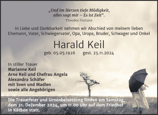 Traueranzeige von Harald Keil von Trauerkombi Köthen