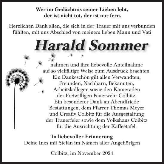Traueranzeige von Harald Sommer von Volksstimme Haldensleben/Wolmirstedt