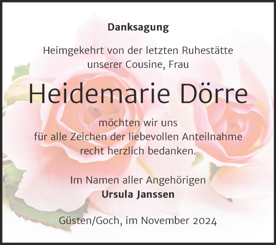 Traueranzeige von Heidemarie Dörre von Volksstimme Staßfurt