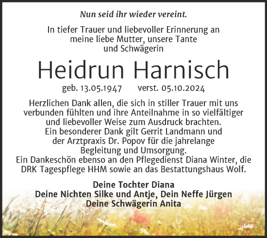 Traueranzeige von Heidrun Harnisch von Trauerkombi Weißenfels
