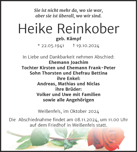 Traueranzeige von Heike Reinkober von Trauerkombi Weißenfels