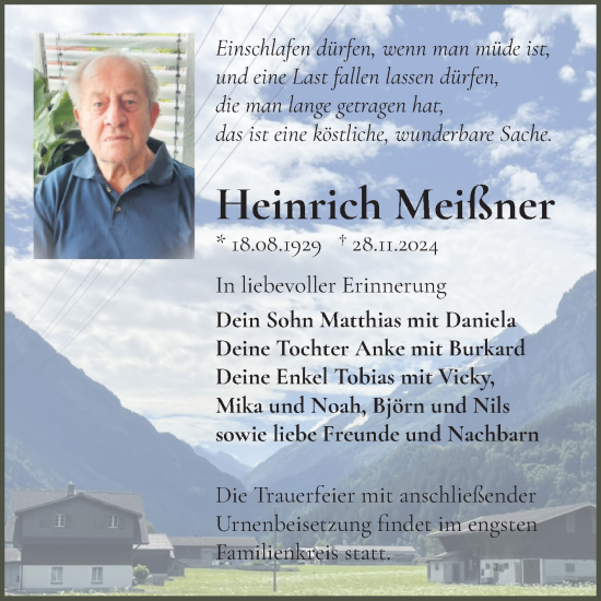 Traueranzeige von Heinrich Meißner von Mitteldeutsche Zeitung Halle/Saalkreis