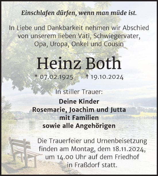 Traueranzeige von Heinz Both von Trauerkombi Köthen