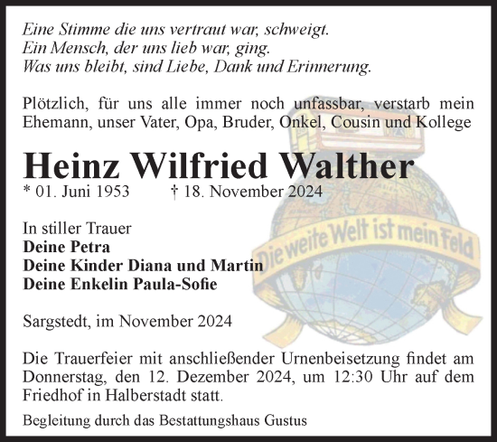 Traueranzeige von Heinz Wilfried Walther von Volksstimme Halberstadt