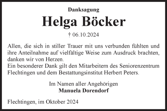 Traueranzeige von Helga Böcker von Volksstimme Haldensleben/Wolmirstedt