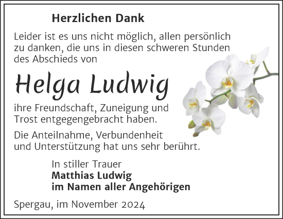 Traueranzeige von Helga Ludwig von Trauerkombi Merseburg