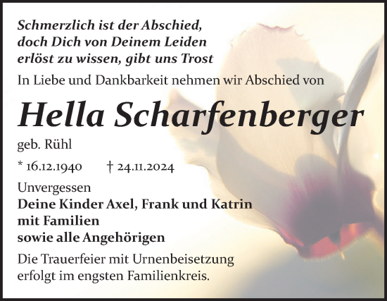 Traueranzeige von Hella Scharfenberger von Trauerkombi Bitterfeld