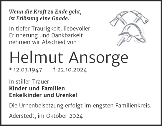 Traueranzeige von Helmut Ansorge von Trauerkombi Bernburg