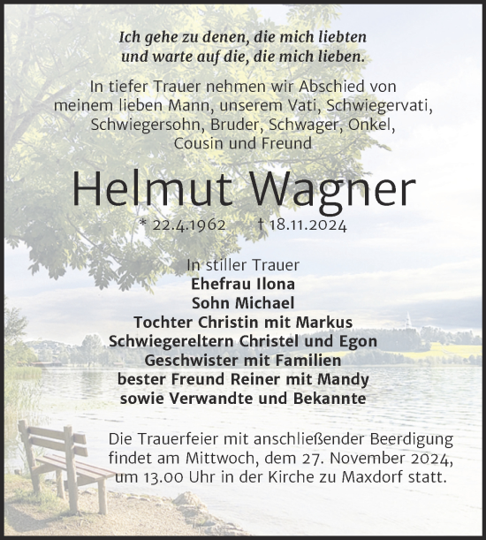 Traueranzeige von Helmut Wagner von Trauerkombi Köthen