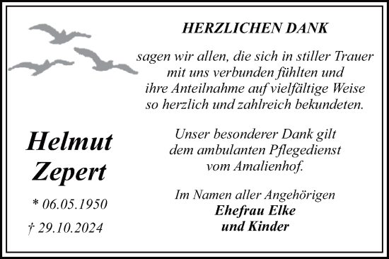 Traueranzeige von Helmut Zepert von Trauerkombi Dessau