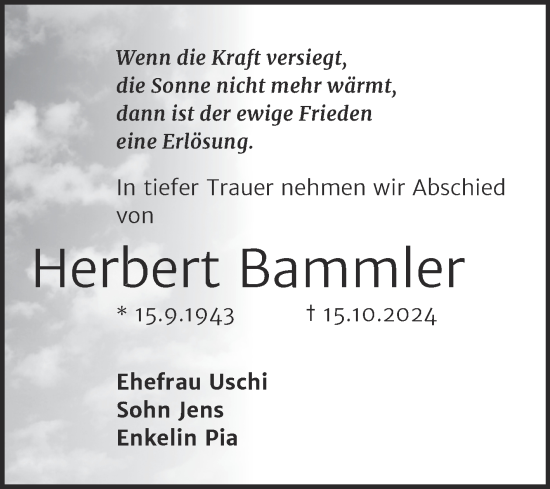 Traueranzeige von Herbert Bammler von Mitteldeutsche Zeitung Halle/Saalkreis