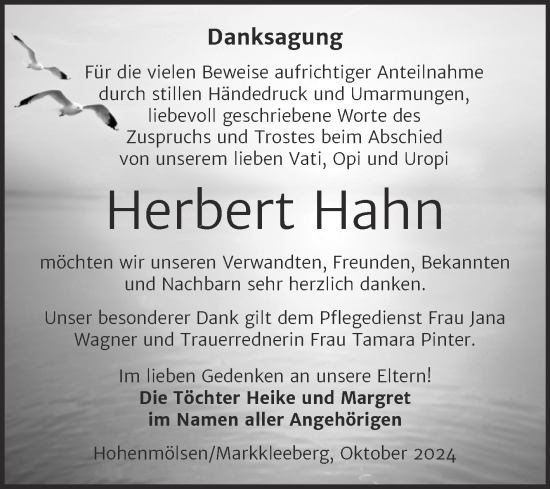 Traueranzeige von Herbert Hahn von Trauerkombi Weißenfels