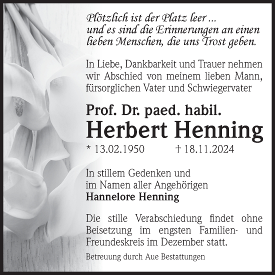 Traueranzeige von Herbert Henning von Volksstimme Magdeburg