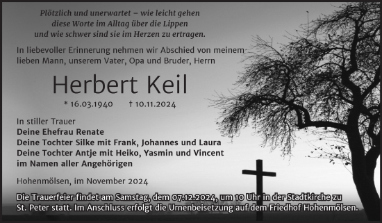 Traueranzeige von Herbert Keil von Trauerkombi Weißenfels