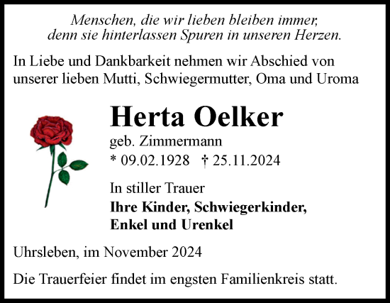 Traueranzeige von Herta Oelker von Volksstimme Haldensleben/Wolmirstedt
